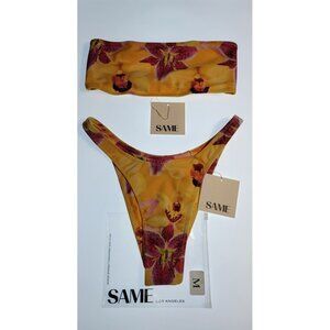 SAME Los Angeles Two Piece Bandeau Bikini Floral Yellow Size M NWT